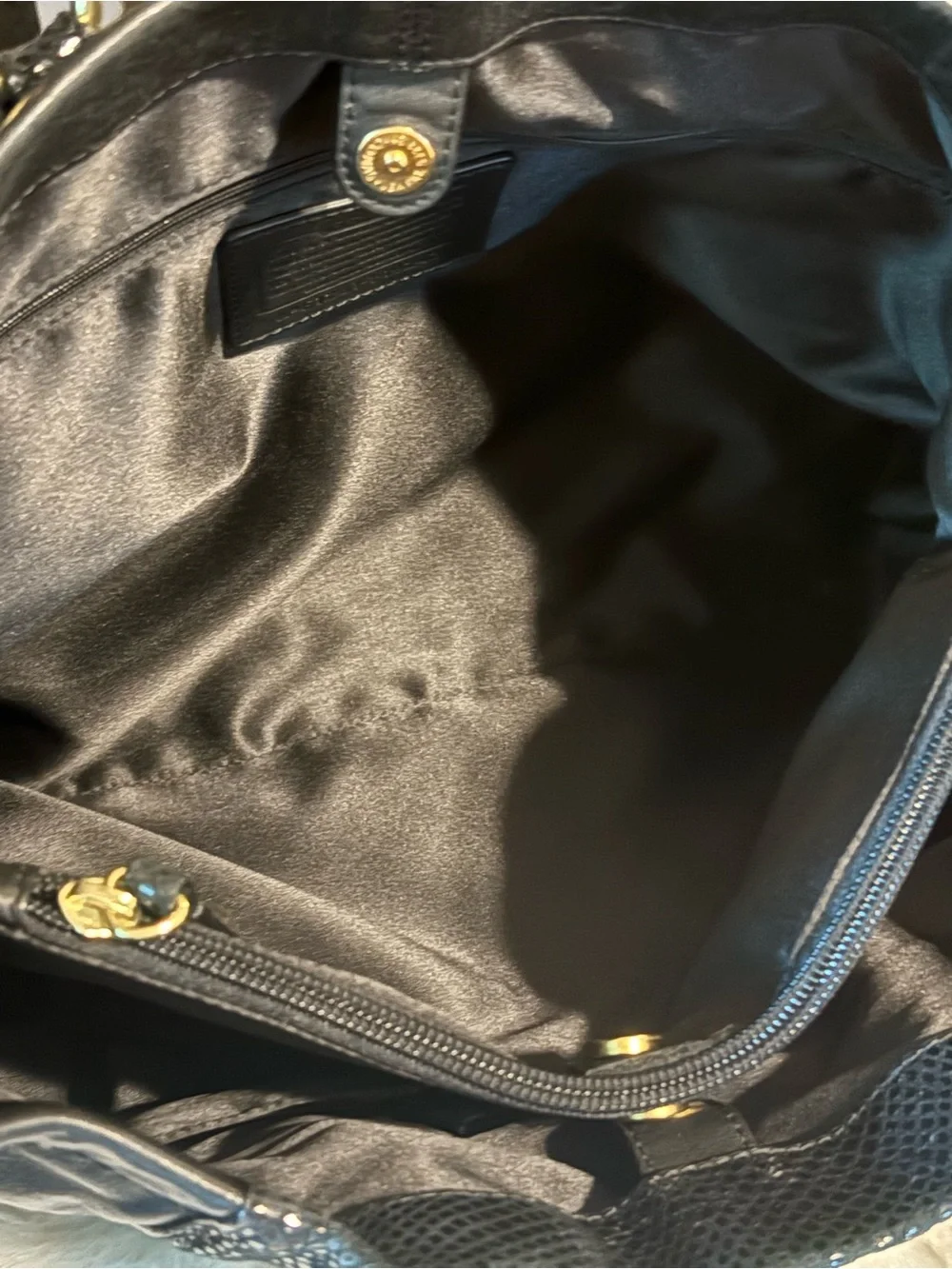 Coach Black Leather Tote with Textured Flap and Gold Accents